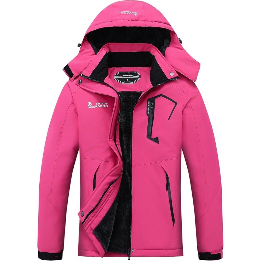 Women's Rose Red Waterproof Ski Jacket Warm Winter Raincoat Jacket